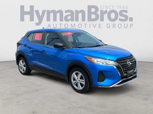 2024 Nissan Kicks S in Electric Blue Metallic — front three-quarter view