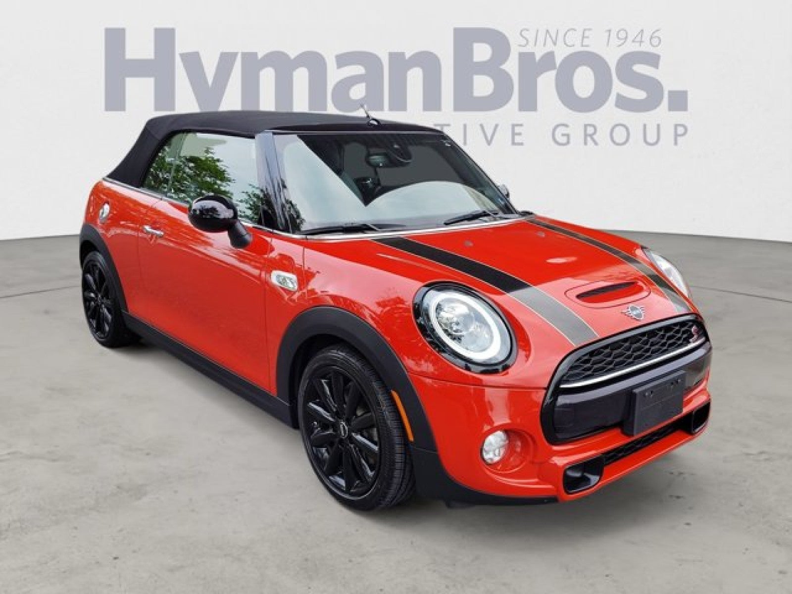 2019 MINI Convertible Cooper S in Solaris Orange Metallic — front three-quarter view
